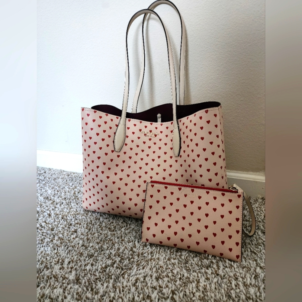 Kate Spade All Day Hearts Tote, Heart Patterned Tote and Pouch Set